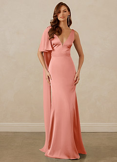 Christian Siriano Bridal for Azazie 1011 Bridesmaid Dresses Coral Mermaid Bow Stretch Satin Dress image1