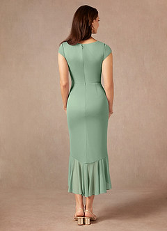 Azazie Renetta Mother of the Bride Dresses Matcha Sheath V-Neck Pleated Mesh Dress image3