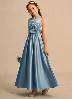 Azazie Ducky Junior Formal Flower Girl Klänningar Klä A-Line i Stretch Satin Plisserad image3