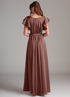 Azazie Daphne Robes de demoiselle d'honneur modestes Robe Trapèze Rayé Longueur ras du sol Satin extensible image11
