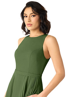 Azazie Lindie Bridesmaid Dresses Olive A-Line Scoop Pleated Chiffon Dress image4