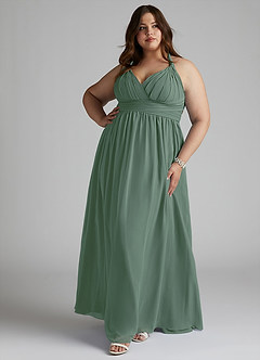 Azazie Ashia At-home Try On Dresses Eucalyptus A-Line Pleated Chiffon Dress image7