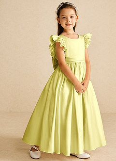Azazie Piglette Blumenmädchenkleider A-Linie Schleifen Matte Satin Kleid Zitronensorbet image5