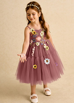 Azazie Osea Blumenmädchenkleider Ballkleid Plissee Tüll Kleid Amethyst image1