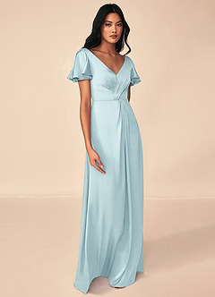 Azazie Soren Bridesmaid Dresses Cloud Blue A-Line Pleated Stretch Satin Dress image4