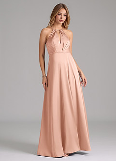 Azazie Evalleen Bridesmaid Dresses Rose Gold A-Line Pleated Stretch Satin Dress image3