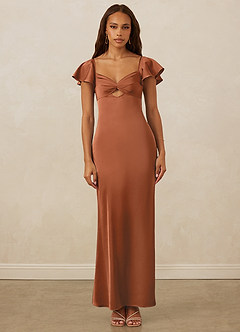 Christian Siriano Bridal for Azazie 1005 Bridesmaid Dresses Copper Sheath Sweetheart Neckline Stretch Satin Dress image1