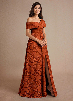 Azazie Milton Mother of the Bride Dresses Paprika A-Line Pleated Floral Burnout Dress image3