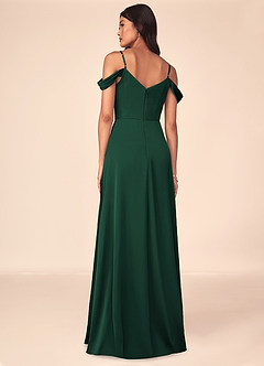 Azazie Ocean Bridesmaid Dresses Dark Green A-Line V-Neck Pleated Stretch Satin Dress image3