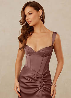 Christian Siriano Bridal for Azazie 1017 Bridesmaid Dresses Espresso Sheath Sweetheart Neckline Stretch Satin Dress image2