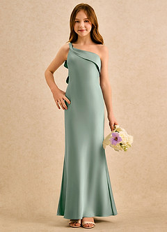 Azazie Almond Girls Formal Jurken voor bloemenmeisjes Kokerjurk Jurk van Stretch Satijn One-shoulder Agave image4