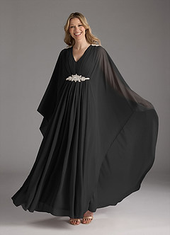 Azazie Drew Mother of the Bride Dresses Black A-Line Pleated Chiffon Dress image6