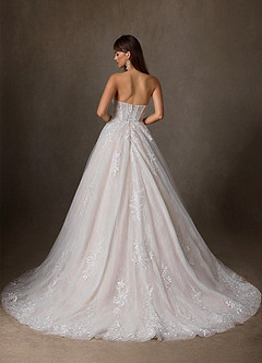 Azazie Elowyn Wedding Dresses Diamond White Champagne Ball-Gown Strapless Lace Dress image9