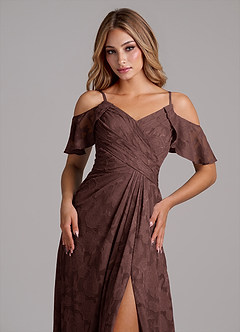 Azazie Dakota Robes de demoiselle d'honneur Robe Trapèze en Blumen-Burnout Épaule décolletée Expresso image3