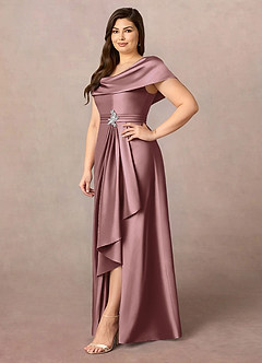 Azazie Branford Mother of the Bride Dresses Vintage Mauve A-Line Pleated Stretch Satin Dress image3