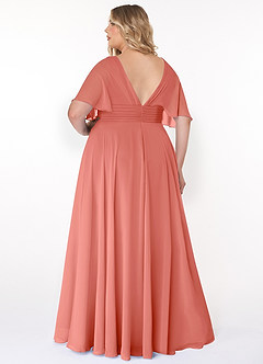 Azazie Pamela Bridesmaid Dresses Salmon Pink A-Line V-Neck Pleated Chiffon Dress image7