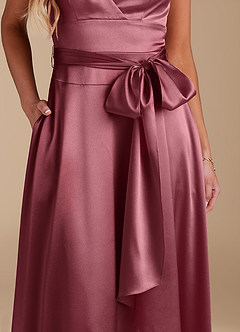 Azazie Sophia Final Sale Black A-Line with Pockets Metallic Satin Dress image7