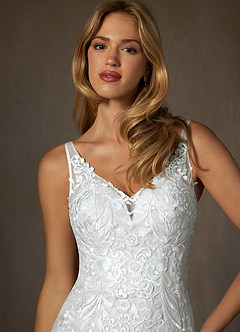 Azazie Diva Wedding Dresses Diamond White Mermaid V-Neck Sequins Tulle Dress image6