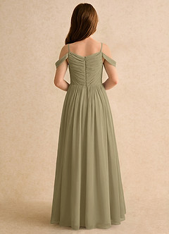 Azazie Chelo Girls Formal Robe Demoiselle D'honneur Fillette Robe Trapèze en Mousseline de soie Plissée Vert Mousse image2