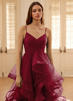 Carmencita Merlot A-Linien-Rüschen-Abendkleid image9