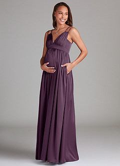 Azazie Emree Maternity Bridesmaid Dresses A-Line Stretch Satin Floor-Length Dress with Pockets image3