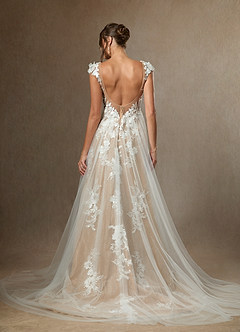 Azazie Moonstone Wedding Dresses Diamond White Nude A-Line Sweetheart Sequins Tulle Dress image2