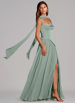 Azazie Stephanie Bridesmaid Dresses Agave A-Line Pleated Stretch Satin Dress image3