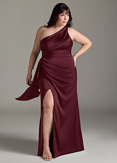 Azazie Maive Brautjungfernkleider Etui Gestreift Stretch-Satin Kleid Cabernetrot image6