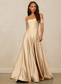 Christian Siriano Bridal for Azazie 1002 Bridesmaid Dresses Off Shoulder Stretch Satin A-line Dress image1
