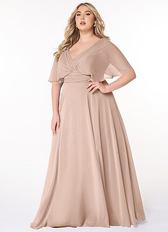 Azazie Pamela Vestidos de damas de honor Vestido Rosa Inglesa de Gasa de Línea A con Cuello en V plisado image6