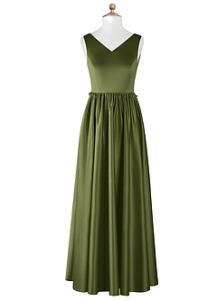Azazie Hathaway Junior Olive A-Line Bow Stretch Satin Dress image7