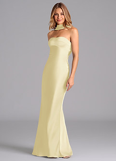 Azazie Lusinda Bridesmaid Dresses Lemon Sorbet Mermaid Strapless Stretch Satin Dress image1