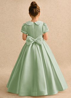 Azazie Gabriella Flower Girl Dresses Dusty Sage Ball-Gown with Sleeves Matte Satin Dress image2