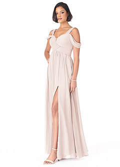 Azazie Lianne Bridesmaid Dresses Rose Petal A-Line Off the Shoulder Chiffon Dress image3