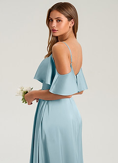 Azazie Jean Jurken voor bruidsmeisjes Jurk van Stretch Satijn met A-Lijn Off the Shoulder Mystiek Blauw image7