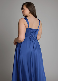 Azazie Azaria Vestidos de madrinha de casamento Vestido Royal Blue de Cetim elástico de Linha A com Corpete image13