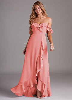 Azazie Lyra Bridesmaid Dresses Coral A-Line Chiffon Convertible Dress image4