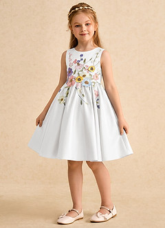 Azazie Prima Flower Girl Dresses White A-Line Bow Matte Satin Dress image4