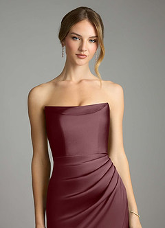 Azazie Leonis Bridesmaid Dresses Sangria Mermaid Pleated Stretch Satin Convertible Dress image4