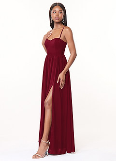 Azazie Marilyssa At-home Try On Dresses Burgundy A-Line Corset Stretch Chiffon Dress image1