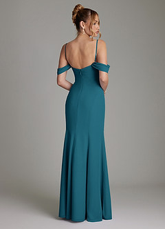 Azazie Karmela Bridesmaid Dresses Ink Blue A-Line Off the Shoulder Chiffon Dress image2