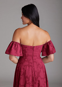 Azazie Sue Bridesmaid Dresses Burgundy A-Line Off the Shoulder Floral Burnout Convertible Dress image6