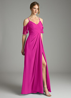 Azazie Dakota Bridesmaid Dresses Fuchsia A-Line V-Neck Pleated Chiffon Dress image5