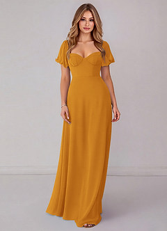 Azazie Fatima Bridesmaid Dresses Butterscotch A-Line with Pockets Chiffon Dress image3