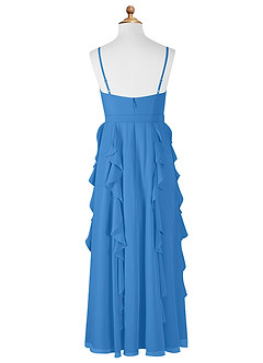 Azazie Peyton Junior A-Linie Kaskadierende Rüschen mit V-Ausschnitt Chiffon Kleid Blauhäher image7