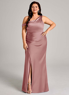Azazie Madelyn Bridesmaid Dresses Dusty Rose Mermaid One Shoulder Stretch Satin Convertible Dress image9