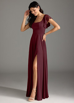 Azazie Bondi Bridesmaid Dresses Cabernet A-Line Ruched Mesh Dress image4