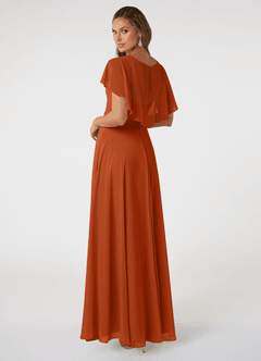 Azazie Jamie Robes de demoiselle d'honneur Robe Trapèze en Mousseline de soie Orange Brûlée image4