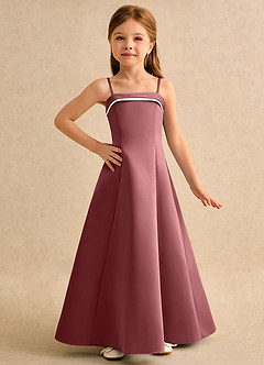 Azazie Izel Girls Formal vestidos de niña de las flores Vestido de Marfil Amatista de Satin Mate de Corte en A con Plisado image5