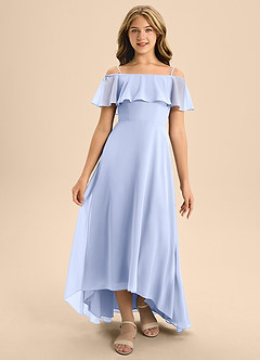 Azazie Maggie Junior A-Linie Schulterfrei Chiffon Kleid Eis image5